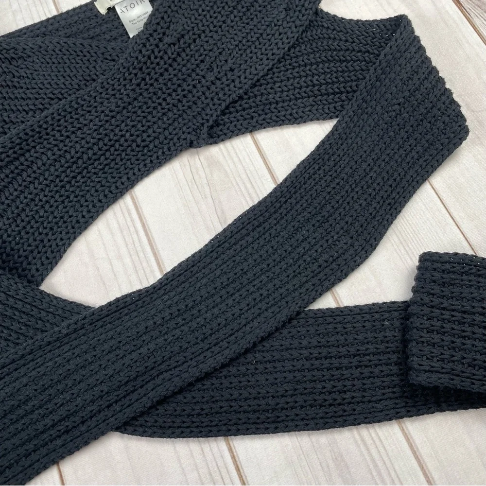 Atoir Tulip Chunky Knit Top Womens 6 Black Cropped Wrap Tie Surplice 100% Cotton - Picture 8 of 14